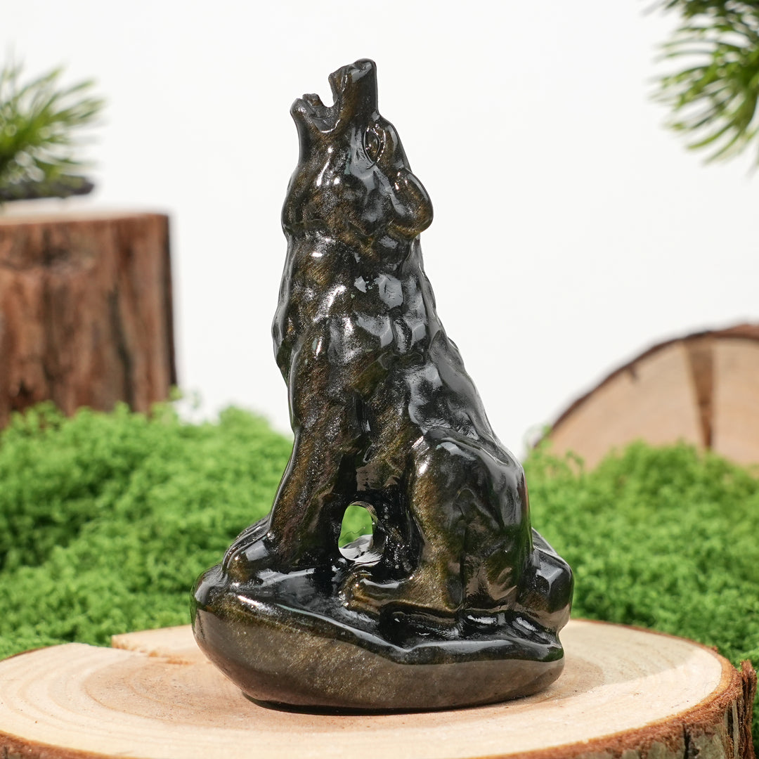 Natural Crystal Carving Howling Wolf