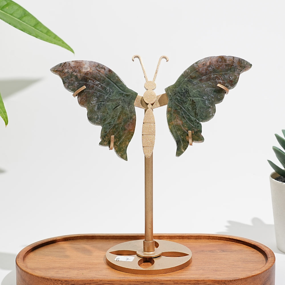 Unique,A Slightly Imperfect Natural Moss Agate Butterfly Wing Display