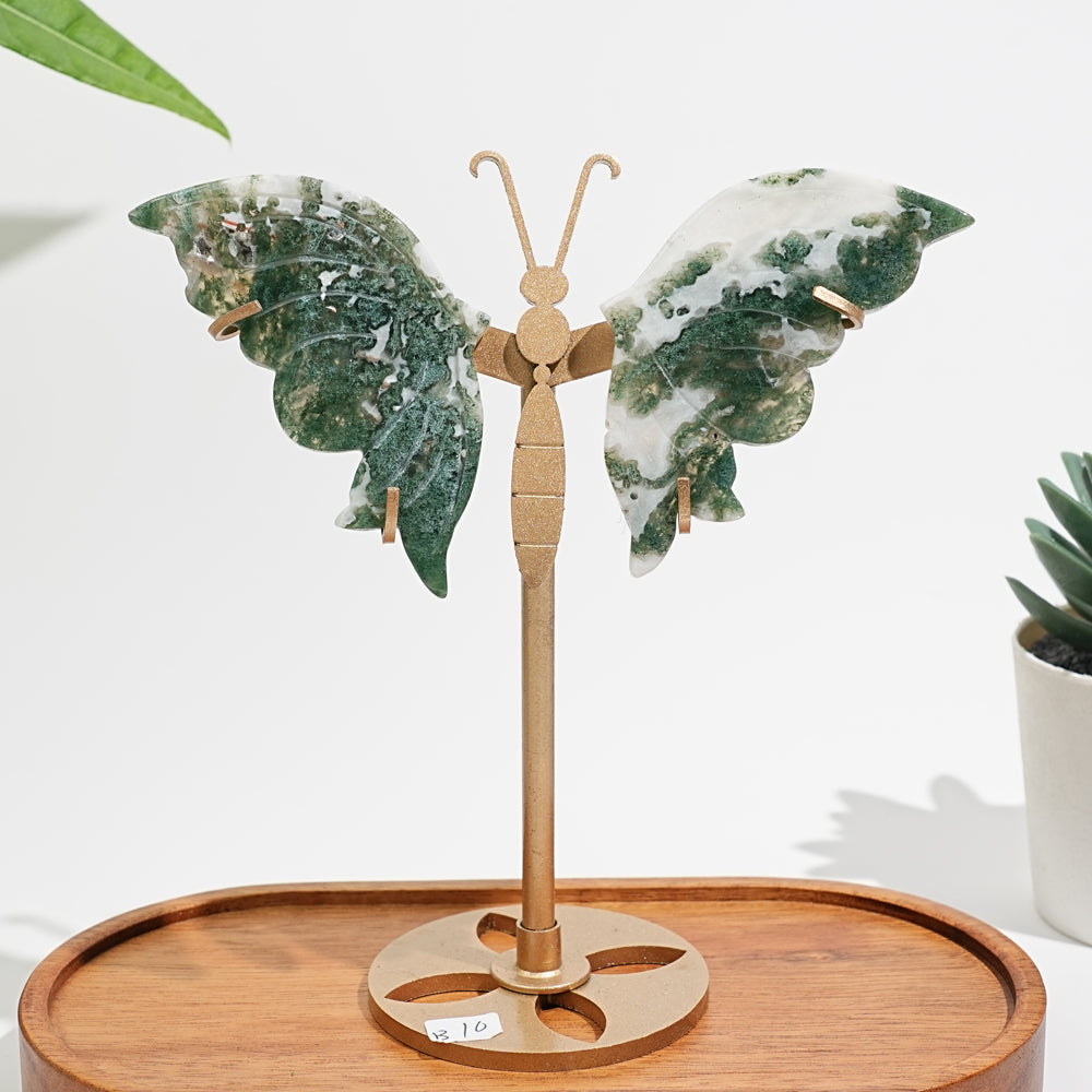 Unique,A Slightly Imperfect Natural Moss Agate Butterfly Wing Display