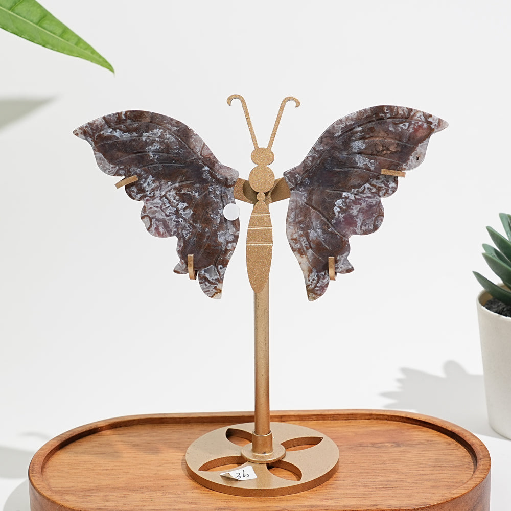 Unique,A Slightly Imperfect Natural Moss Agate Butterfly Wing Display