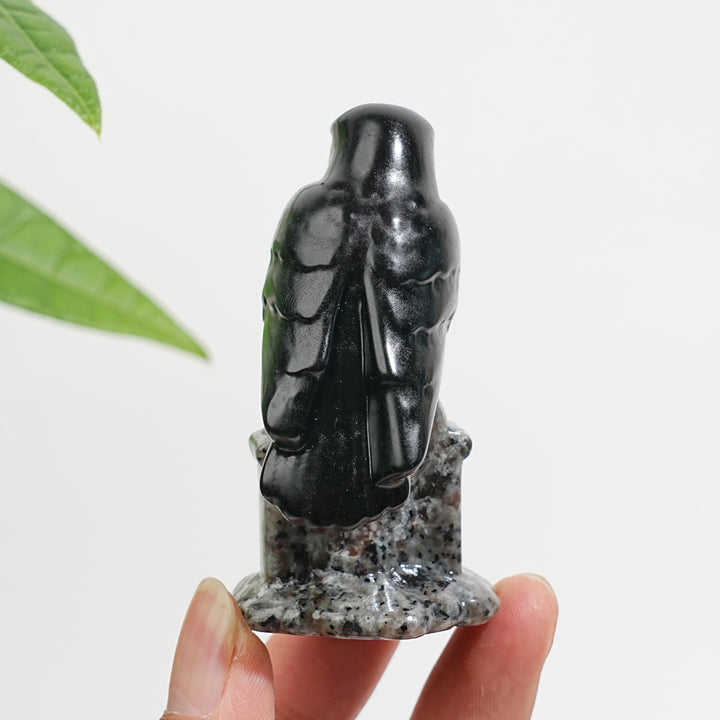 Natural Black Obsidian Raven & Tombstone Carving