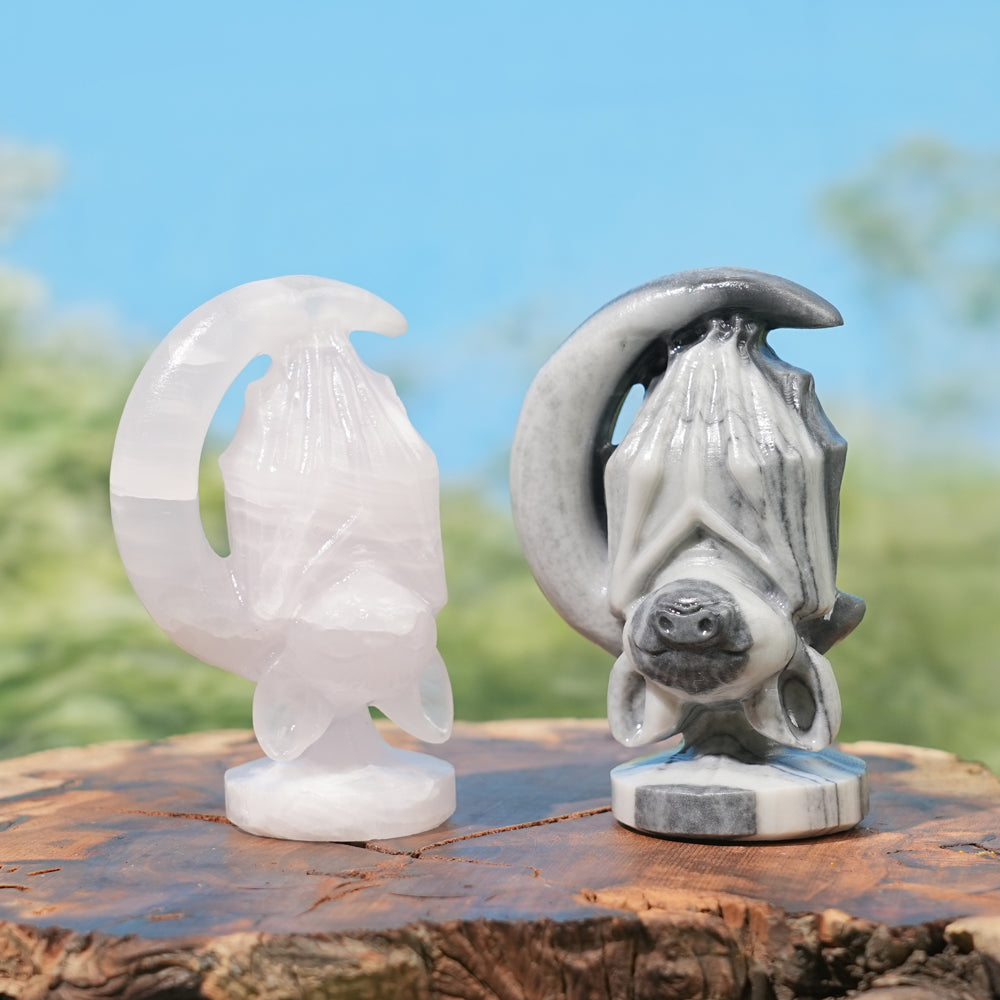 Natural Crystal Carving Moon Bat