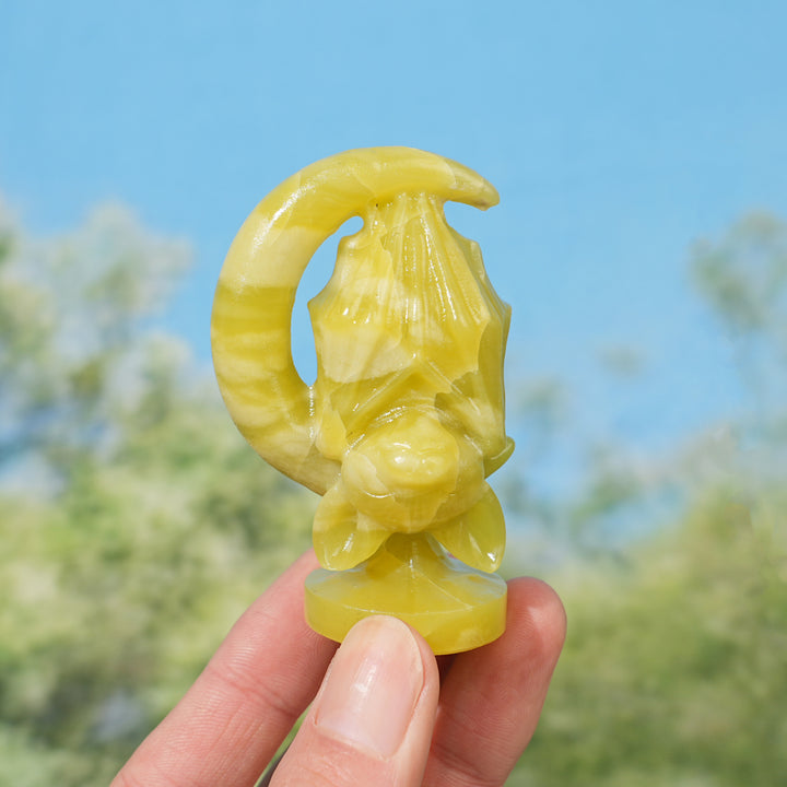 Natural Crystal Carving Moon Bat