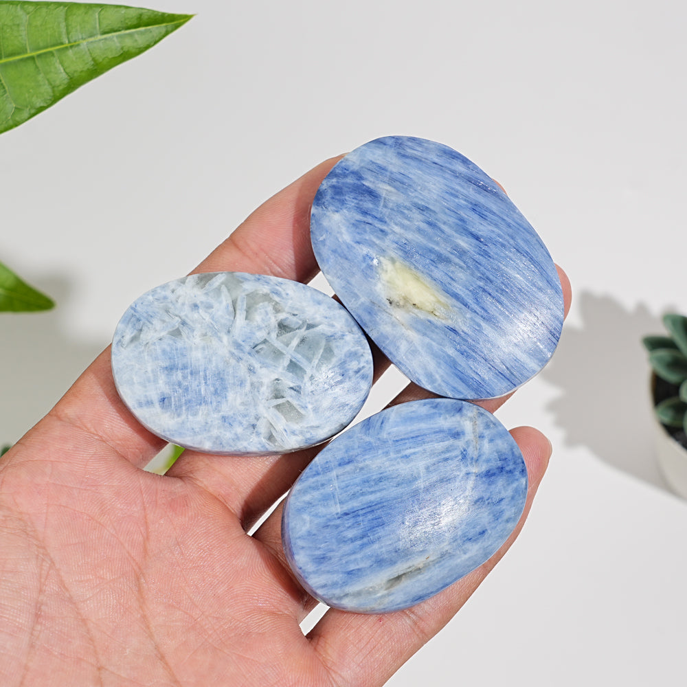 Natural Exquisite Blue Kyanite Crystal Palm Stone