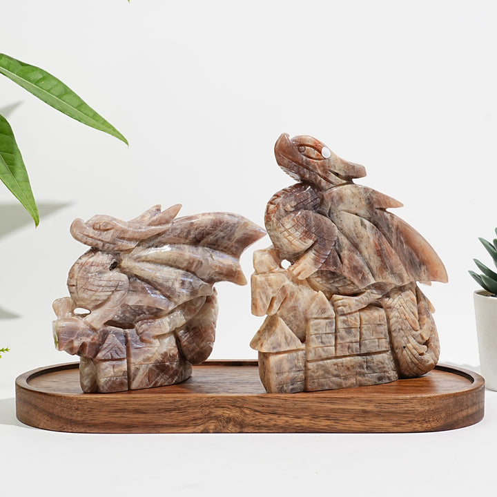 Unique,A Slightly Imperfect Natural Sunstone-Moonstone Winged Dragon Carving