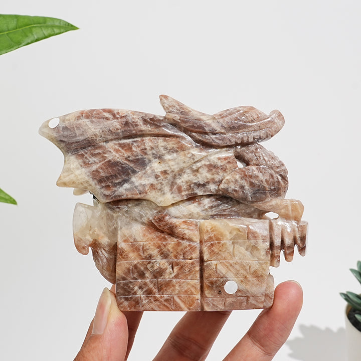 Unique,A Slightly Imperfect Natural Sunstone-Moonstone Winged Dragon Carving