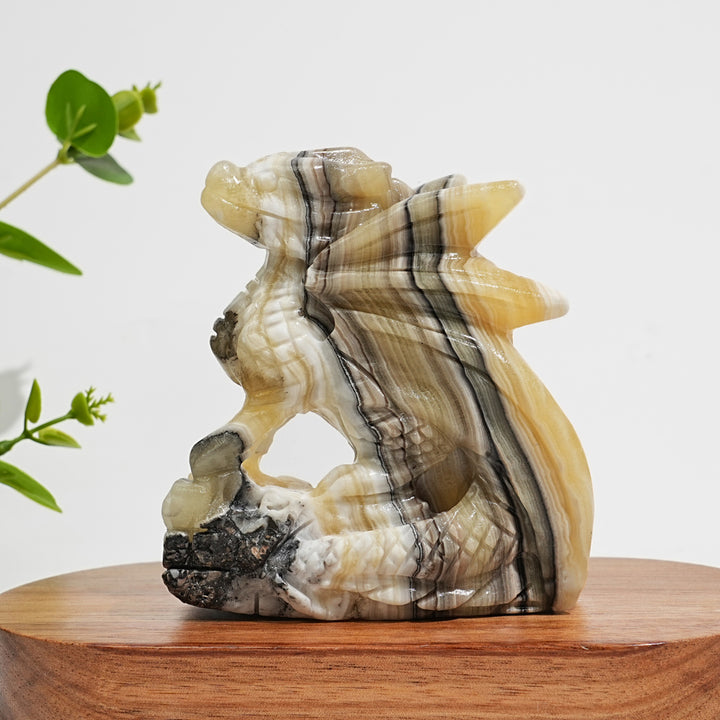 Unique,Natural Crystal Carving Mexican Calcite Dragon