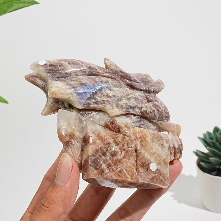 Unique,A Slightly Imperfect Natural Sunstone-Moonstone Winged Dragon Carving