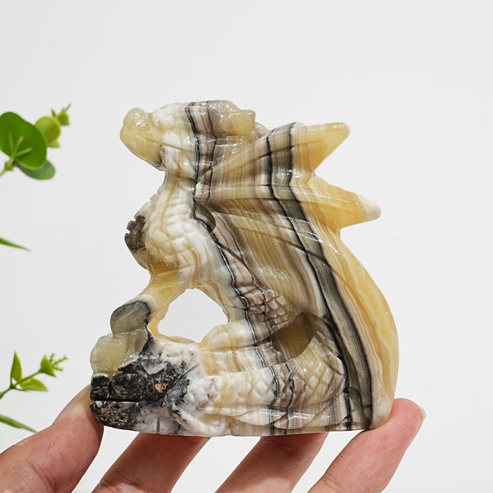 Unique,Natural Crystal Carving Mexican Calcite Dragon