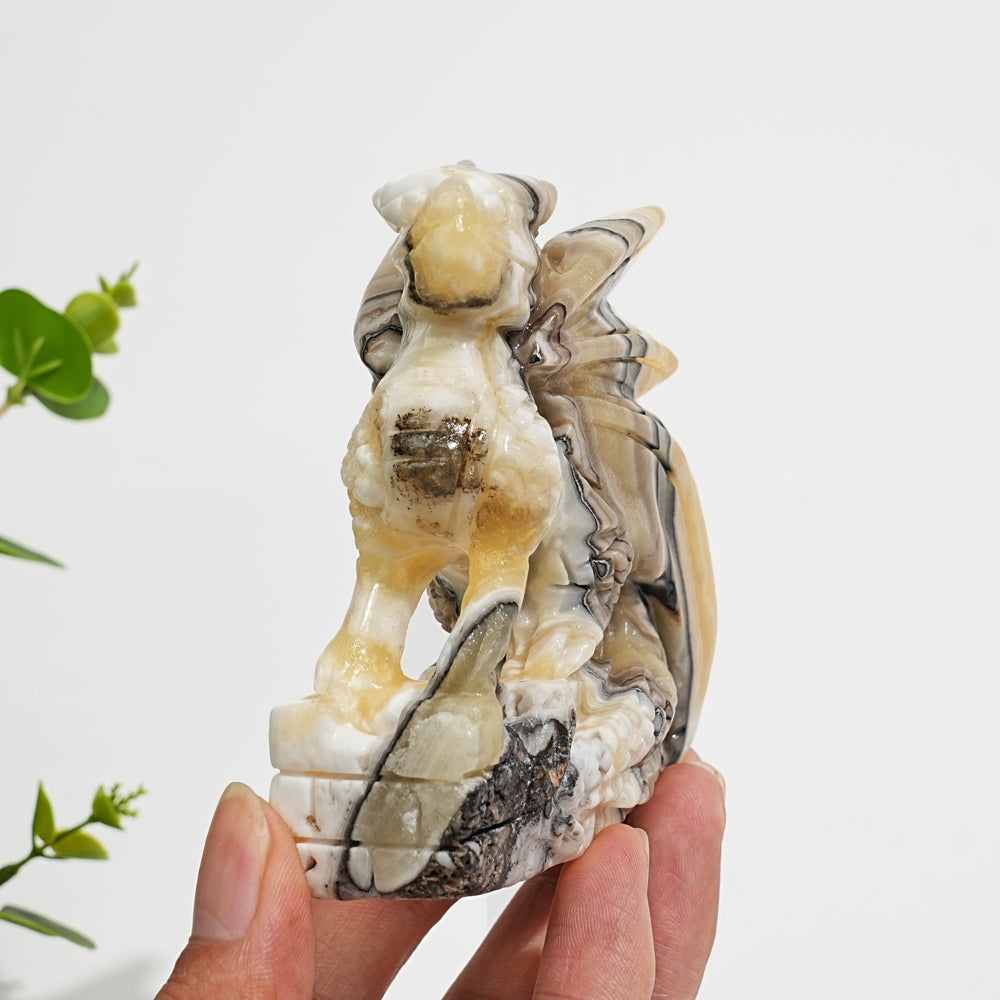 Unique,Natural Crystal Carving Mexican Calcite Dragon