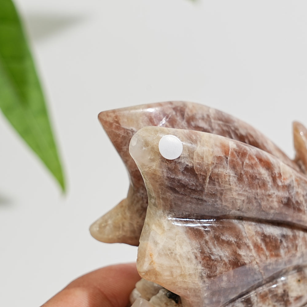 Unique,A Slightly Imperfect Natural Sunstone-Moonstone Winged Dragon Carving