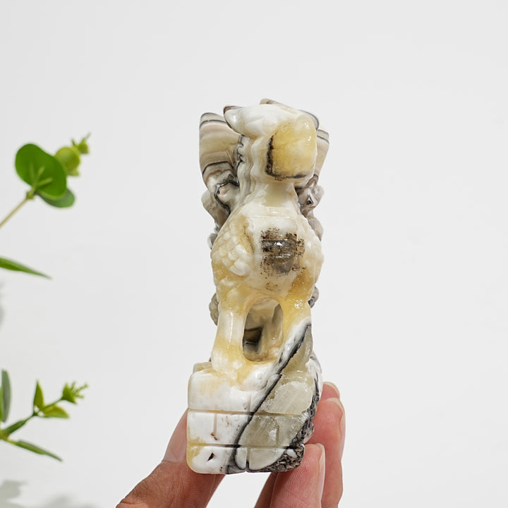 Unique,Natural Crystal Carving Mexican Calcite Dragon