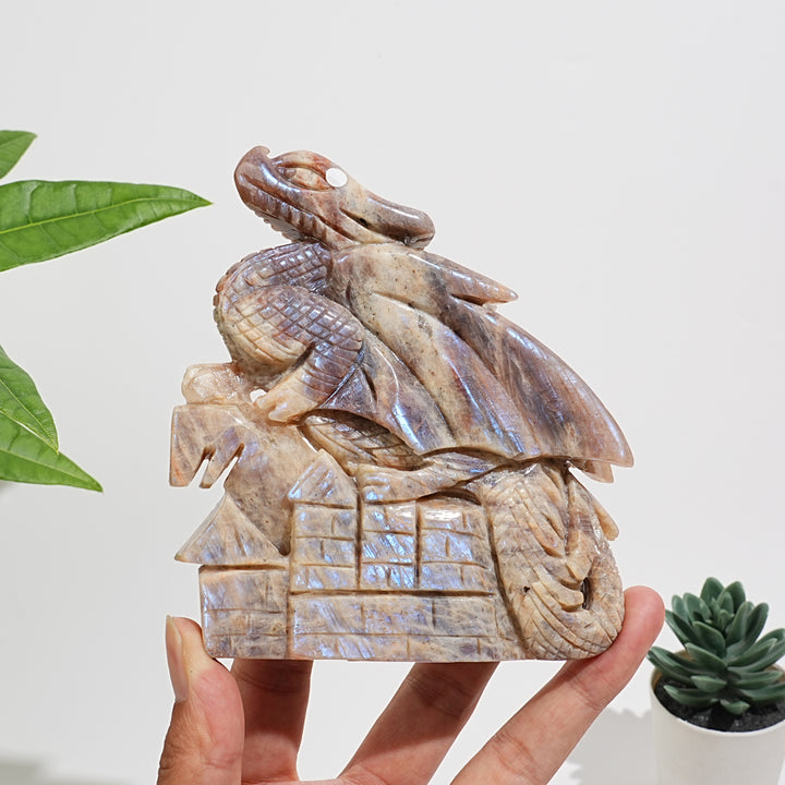 Unique,A Slightly Imperfect Natural Sunstone-Moonstone Winged Dragon Carving