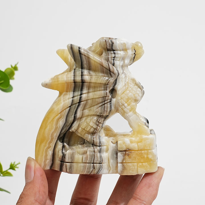 Unique,Natural Crystal Carving Mexican Calcite Dragon