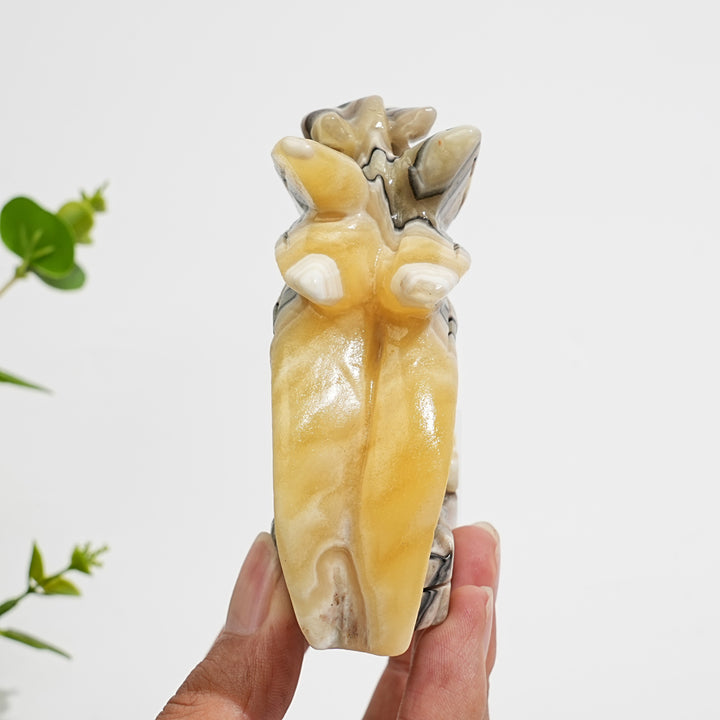 Unique,Natural Crystal Carving Mexican Calcite Dragon