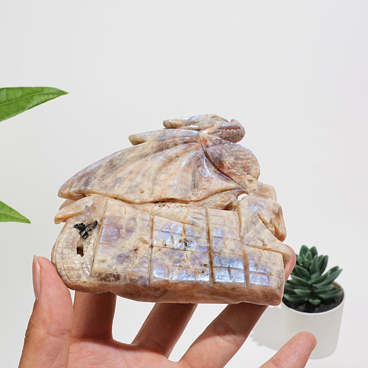 Unique,A Slightly Imperfect Natural Sunstone-Moonstone Winged Dragon Carving