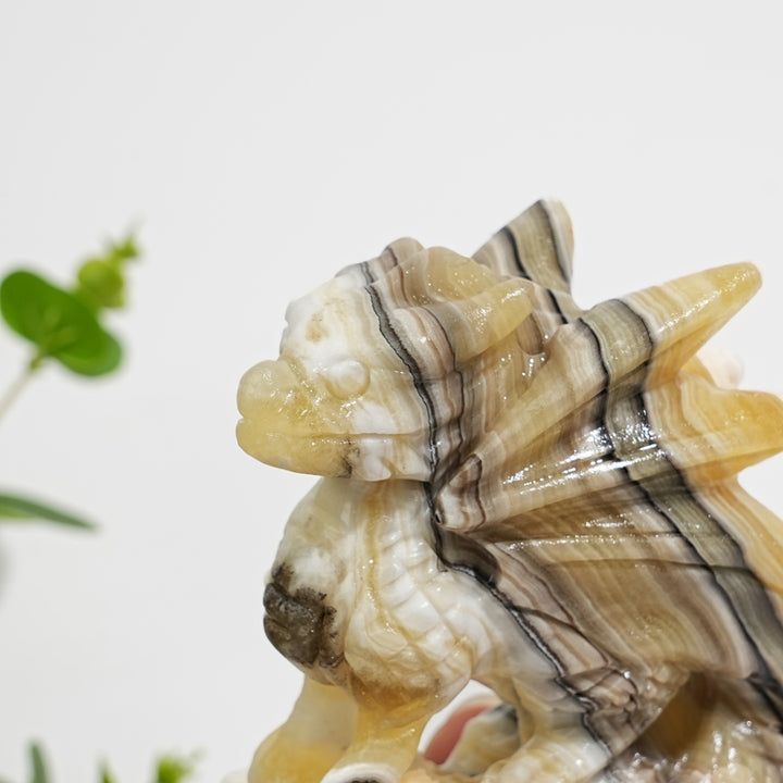 Unique,Natural Crystal Carving Mexican Calcite Dragon