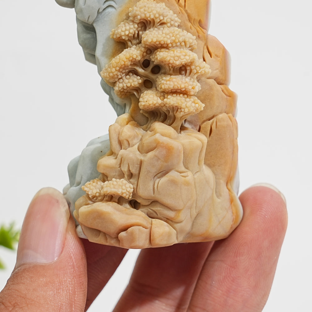 Unique,Natural Crystal Carving Scenic Alashan Agate Mountain Landscape