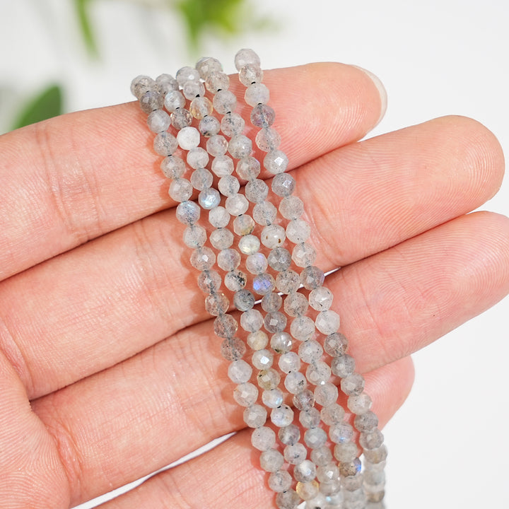 Natural Crystal Round Faceted Bead Strand
