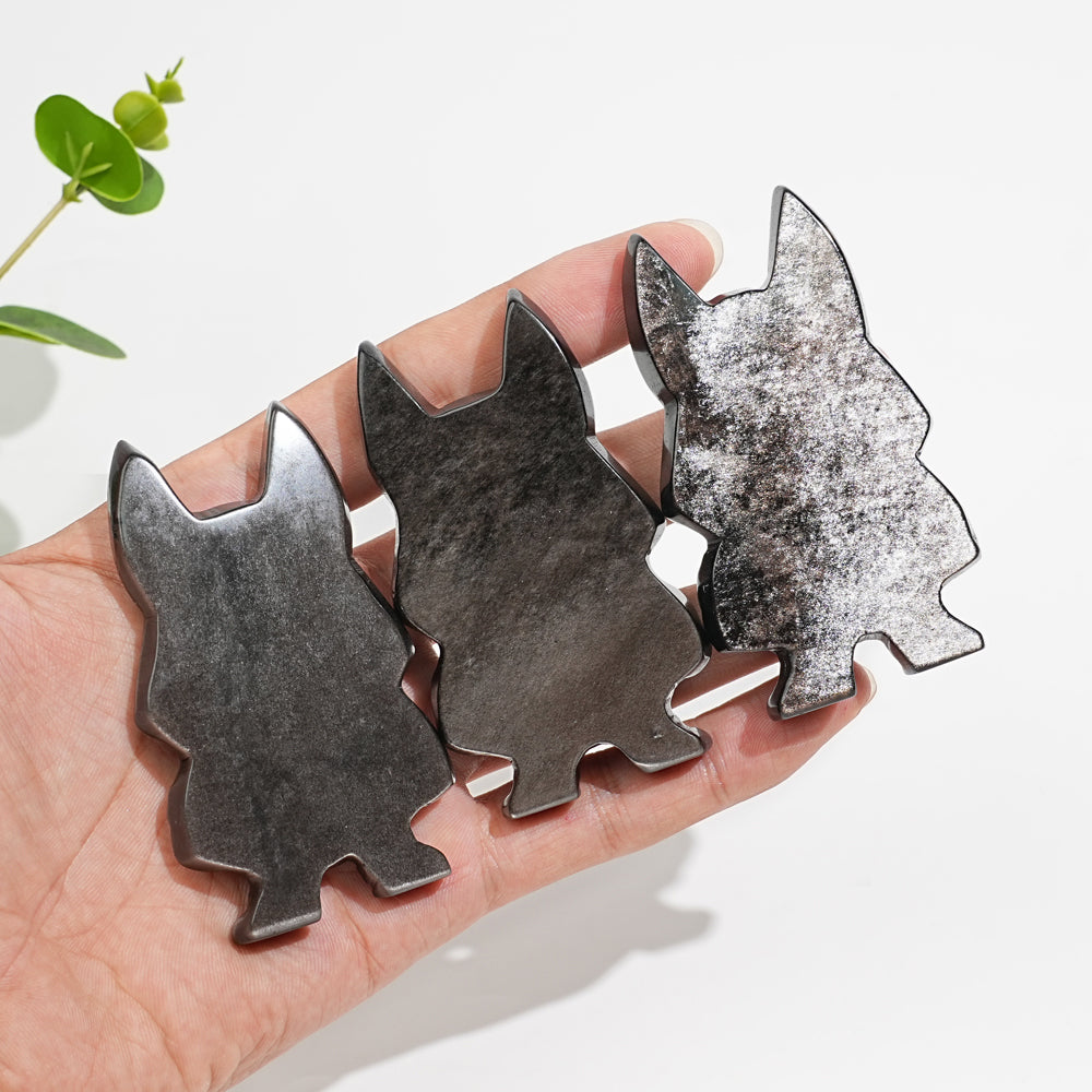 Natural Crystal Carving Silver Obsidian Cute Anubis