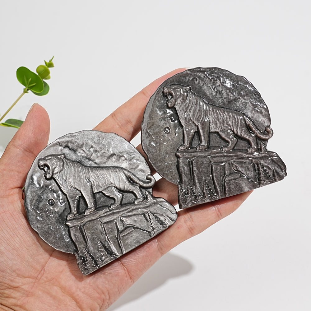 Natural Crystal Silver Obsidian Tiger Plaque