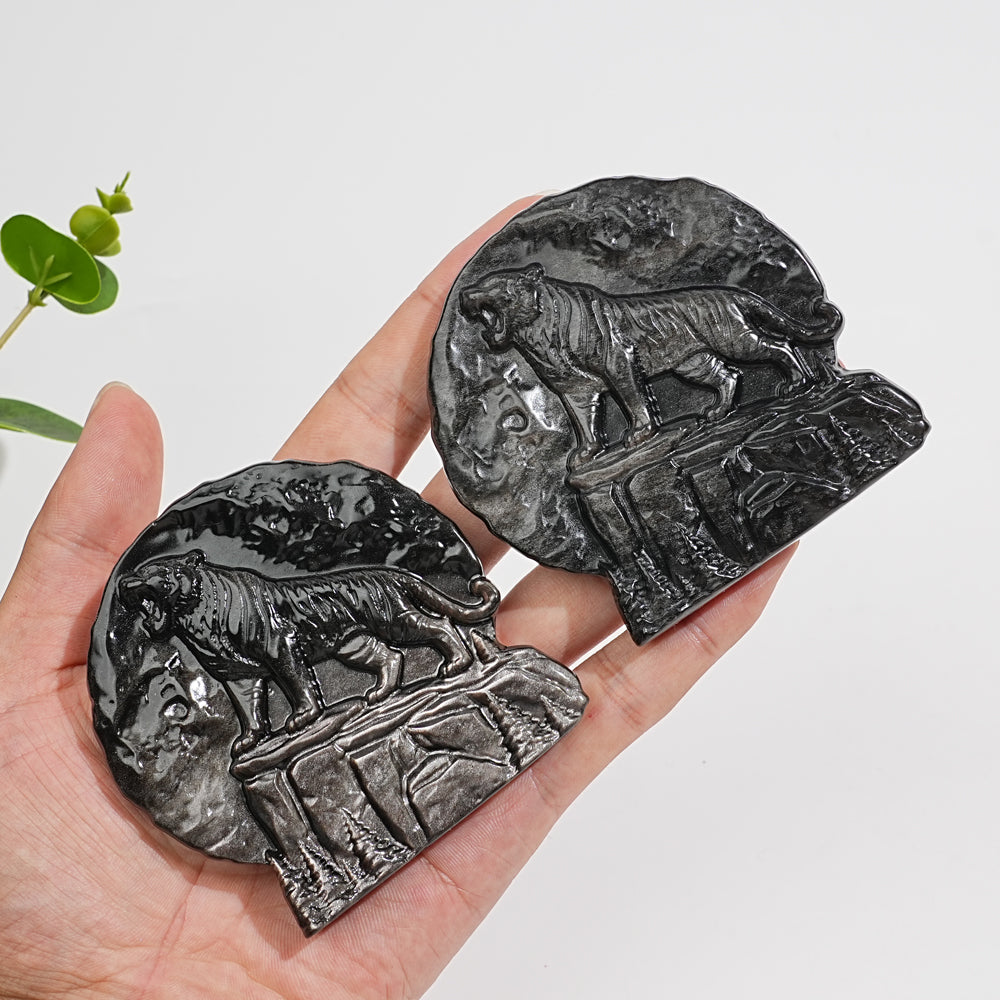 Natural Crystal Silver Obsidian Tiger Plaque