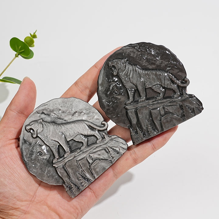 Natural Crystal Silver Obsidian Tiger Plaque