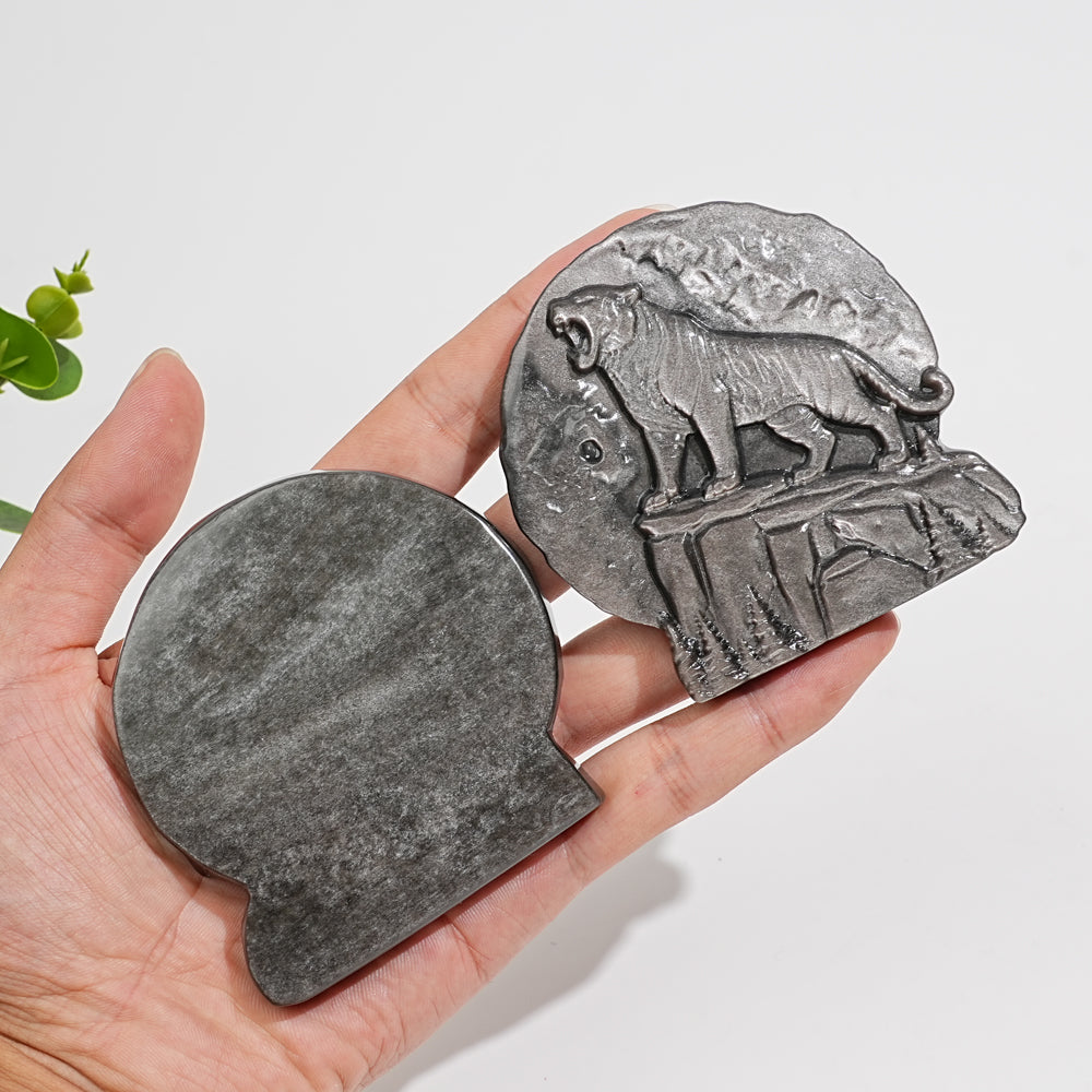 Natural Crystal Silver Obsidian Tiger Plaque