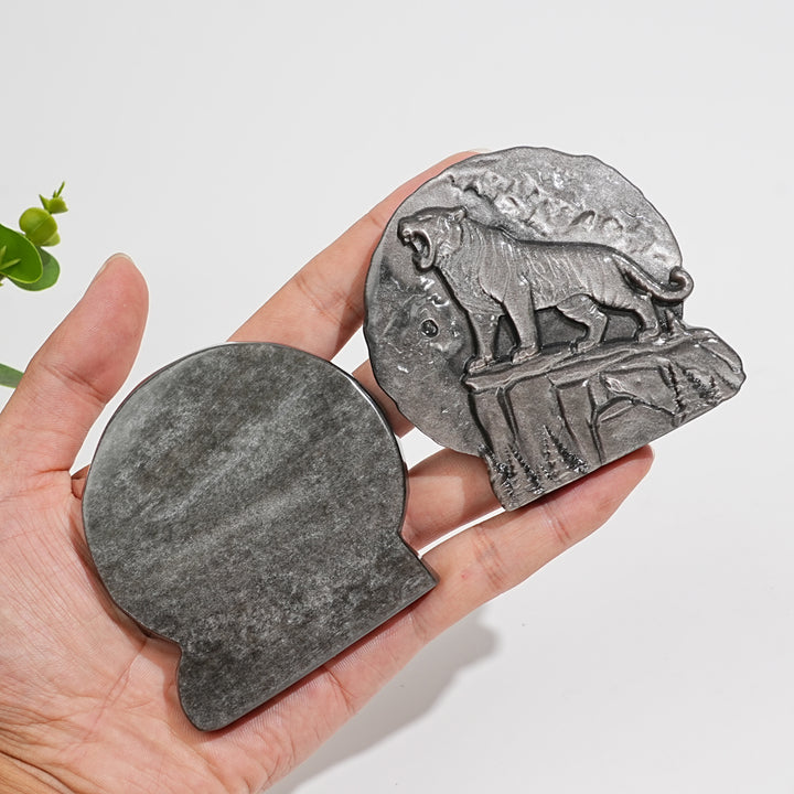 Natural Crystal Silver Obsidian Tiger Plaque