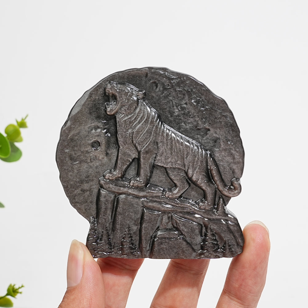 Natural Crystal Silver Obsidian Tiger Plaque