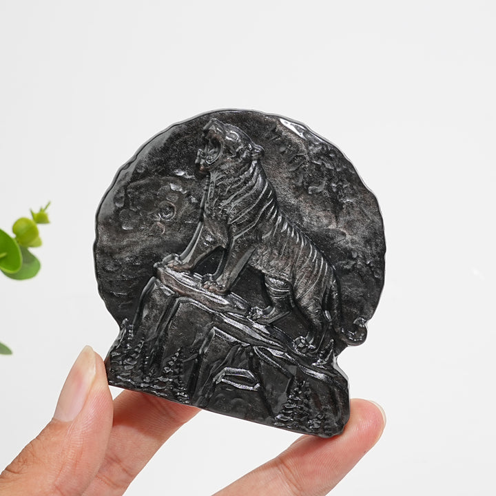 Natural Crystal Silver Obsidian Tiger Plaque