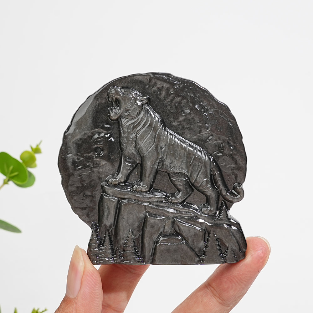 Natural Crystal Silver Obsidian Tiger Plaque