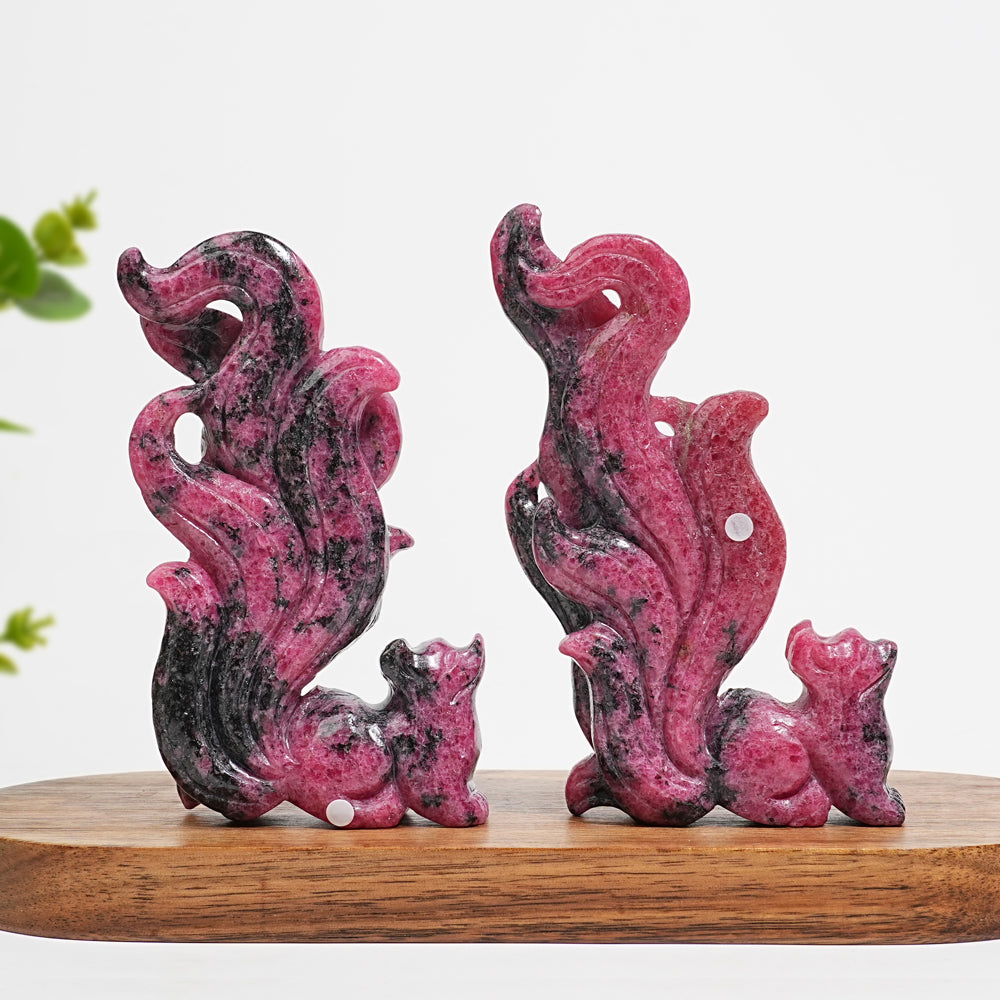 Unique,A Slightly Imperfect Natural Rhodonite In Quartz Nine-Tailed Fox