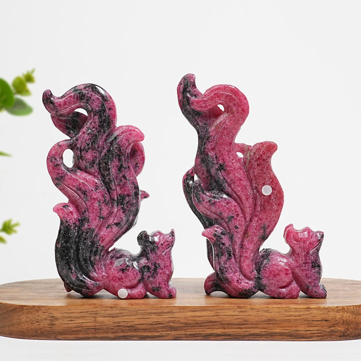 Unique,A Slightly Imperfect Natural Rhodonite In Quartz Nine-Tailed Fox