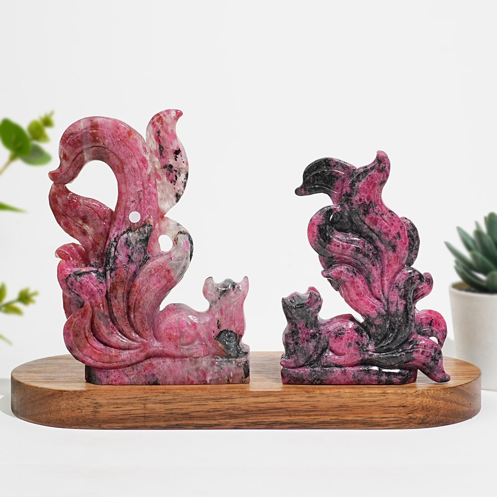 Unique,A Slightly Imperfect Natural Rhodonite In Quartz Nine-Tailed Fox
