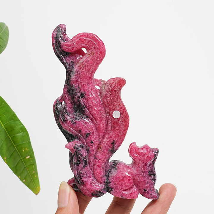 Unique,A Slightly Imperfect Natural Rhodonite In Quartz Nine-Tailed Fox