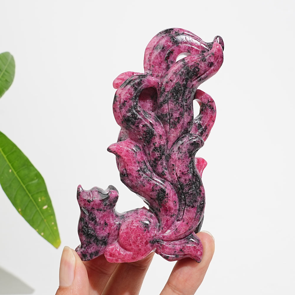 Unique,A Slightly Imperfect Natural Rhodonite In Quartz Nine-Tailed Fox