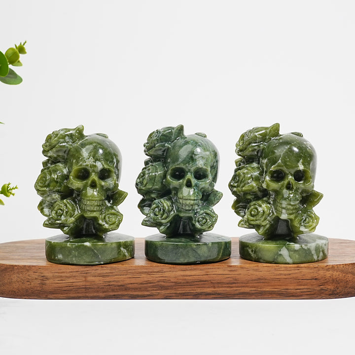 Natural Crystal Carving Skull With Roses