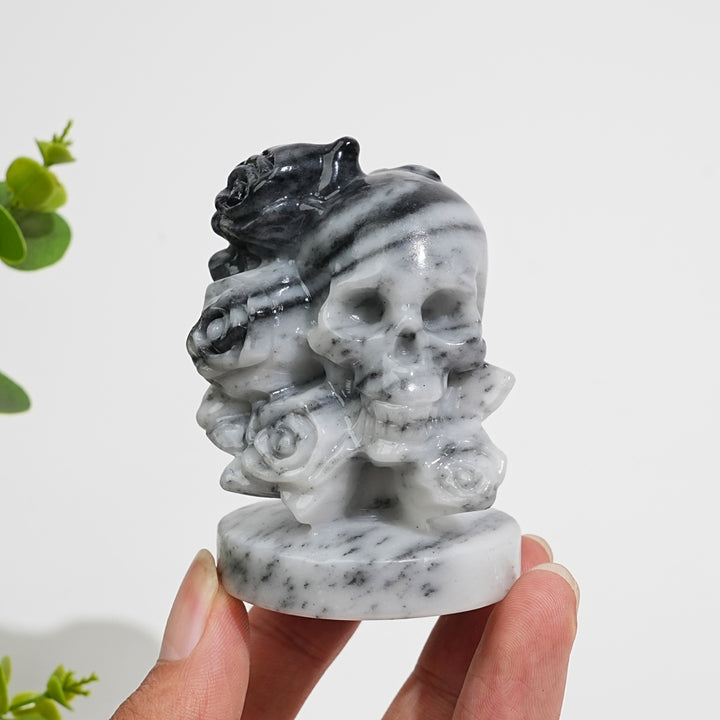 Natural Crystal Carving Skull With Roses