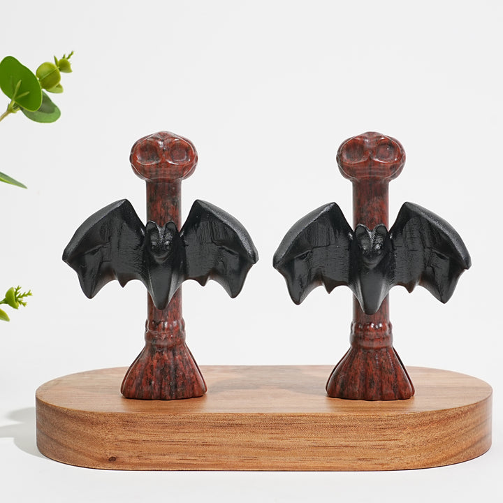 Natural Crystal Gothic Bat On Broom Carving