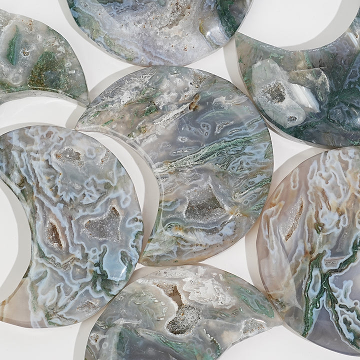 Natural Crystal Moss Agate Crescent Moon