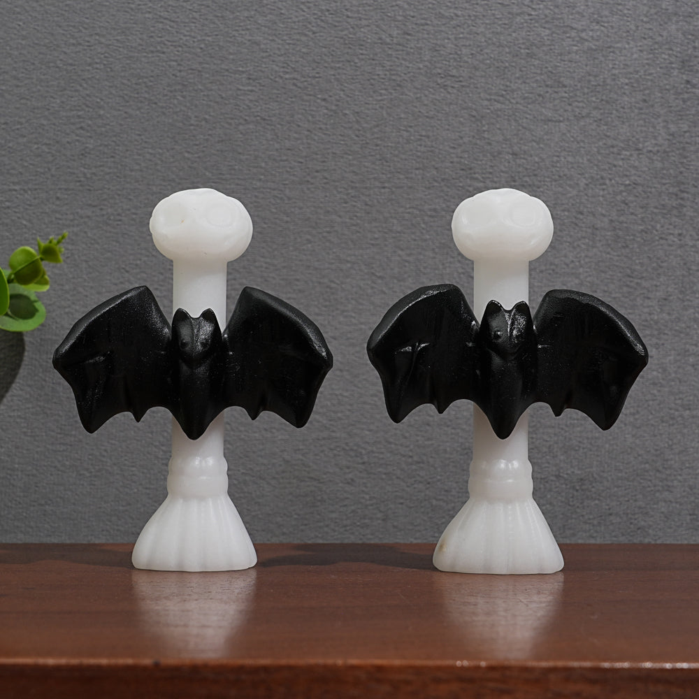 Natural Crystal Gothic Bat On Broom Carving
