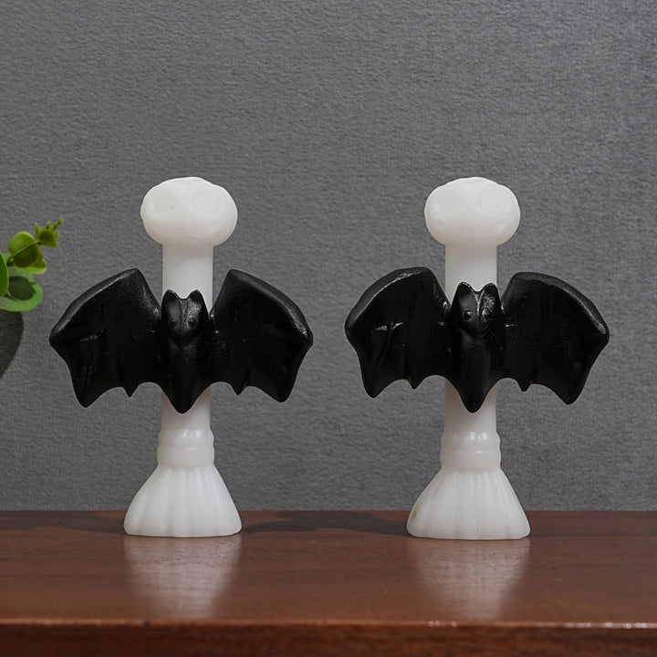 Natural Crystal Gothic Bat On Broom Carving