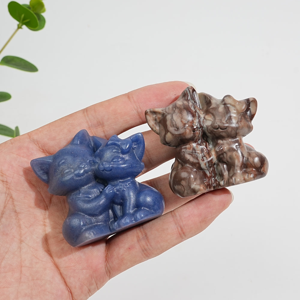 Natural Crystal Carving Snuggling Cats