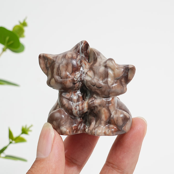 Natural Crystal Carving Snuggling Cats