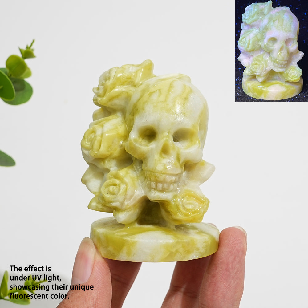 Natural Crystal Carving Skull With Roses