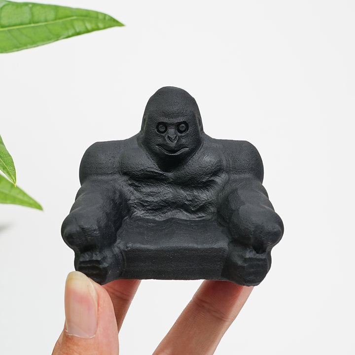 Natural Crystal Black Obsidian Gorilla Carving