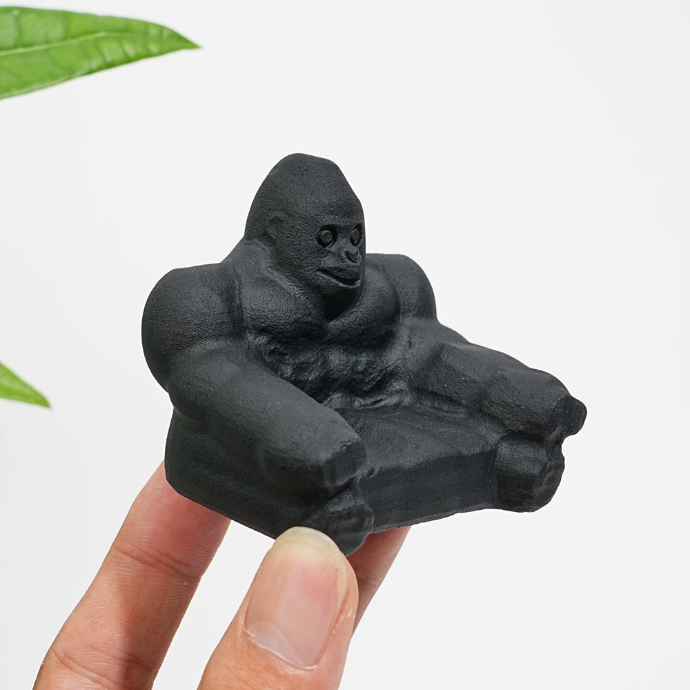 Natural Crystal Black Obsidian Gorilla Carving