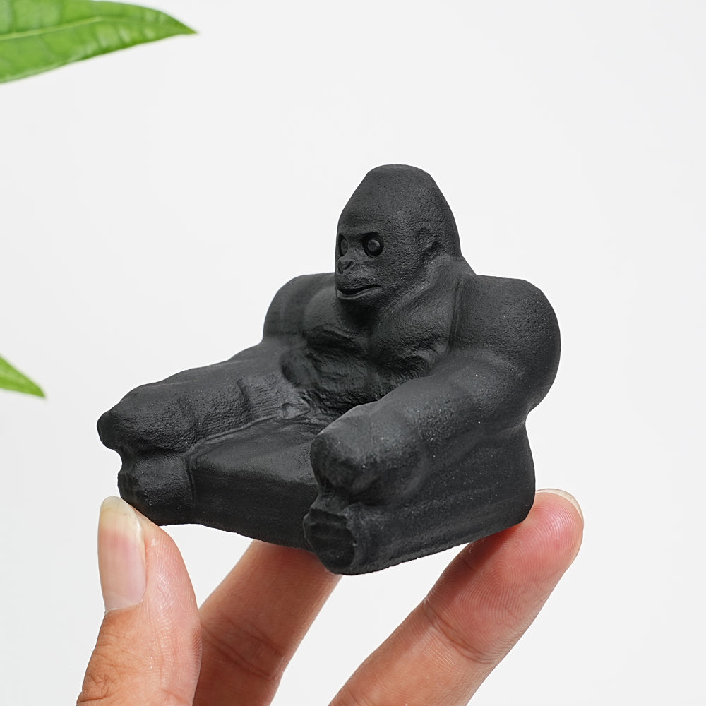 Natural Crystal Black Obsidian Gorilla Carving
