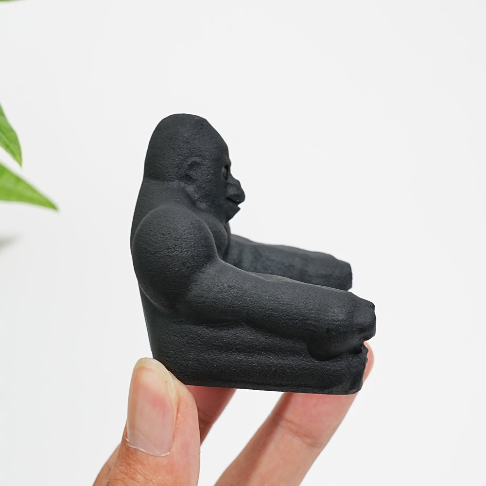 Natural Crystal Black Obsidian Gorilla Carving